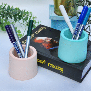 Minimalist handmade gypsum pen holder on desk